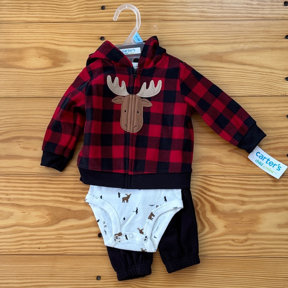 Carter's Red and Black Plaid Moose Outfit